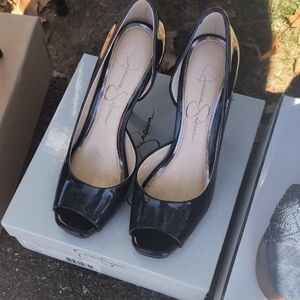 Jessica Simpson Glossy Black Peep Toe Heels